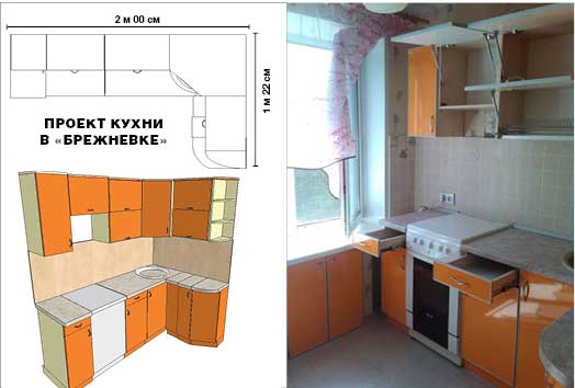 Оранжевый гарнитур для маленькой кухни